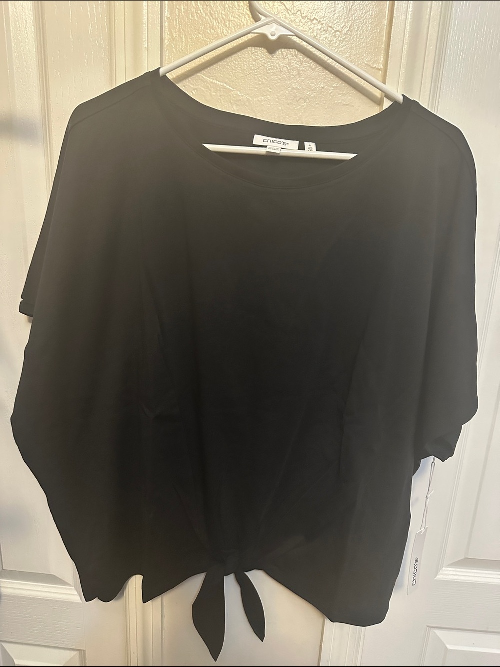Chico's Black Short Sleeve Tie-Front Blouse